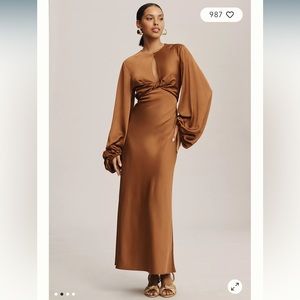Anthropologie Demi Backless Long Sleeve Column Gown